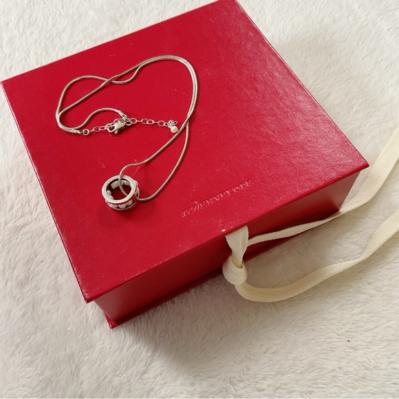 Red Envelope Sterling Silver Eternity Pearl Necklace, 925 Marked, Modern Pendant - Picture 1 of 15
